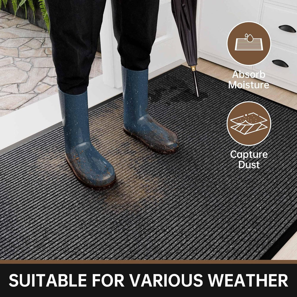 Front Door Mat, 48" x 24" Heavy Duty Indoor Outdoor Doormat, Non-Slip Welcome Mats for Entryway, Rubber Backing Low Profile Commercial Door Mats