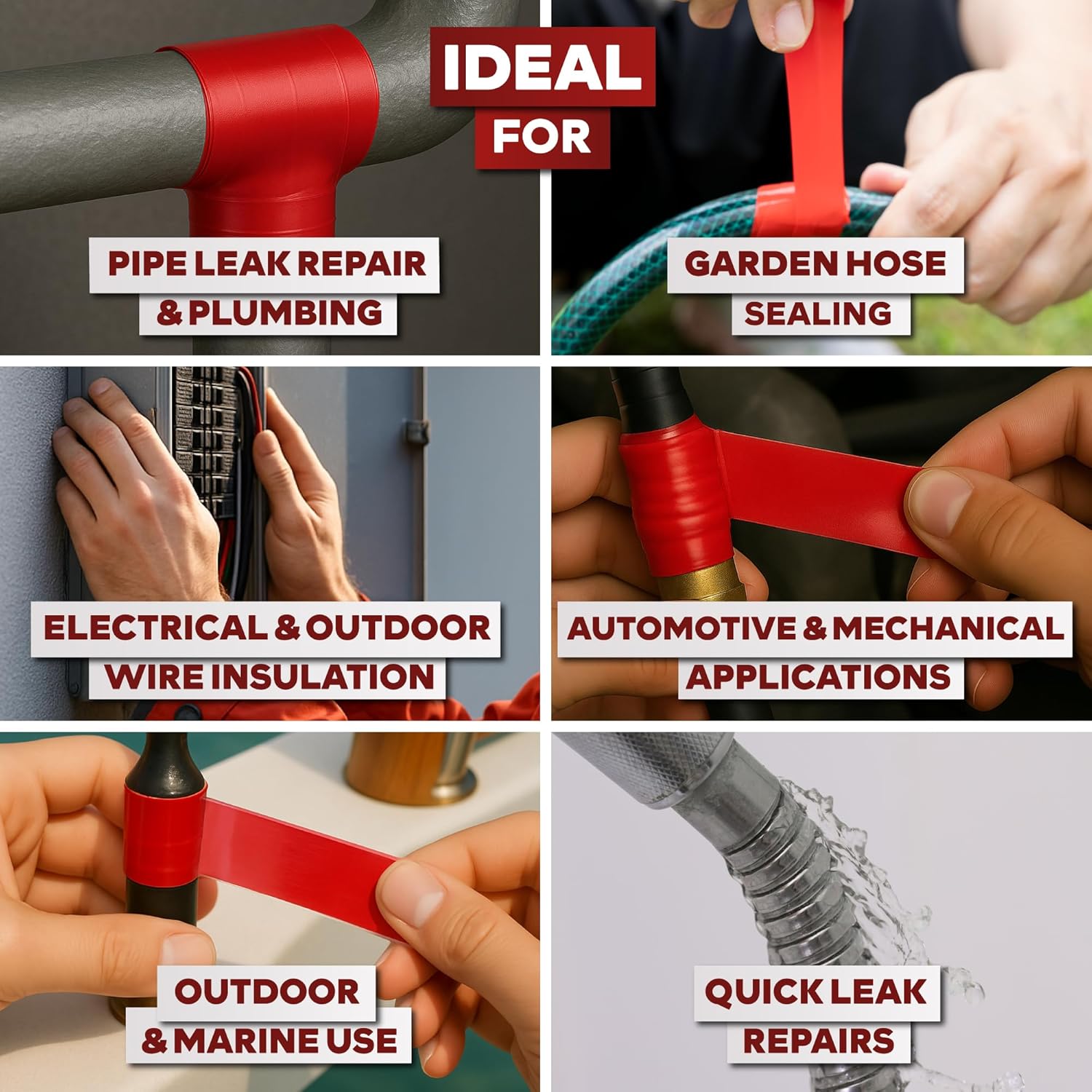XFasten Self Fusing Silicone Tape Waterproof – 1" x 36 Feet Red, Self Amalgamating Tape, Silicone Rubber for Plumbing, Sealing Pipes, Hose Repair, Outdoor Coax and Electrical Cables – Weatherproof