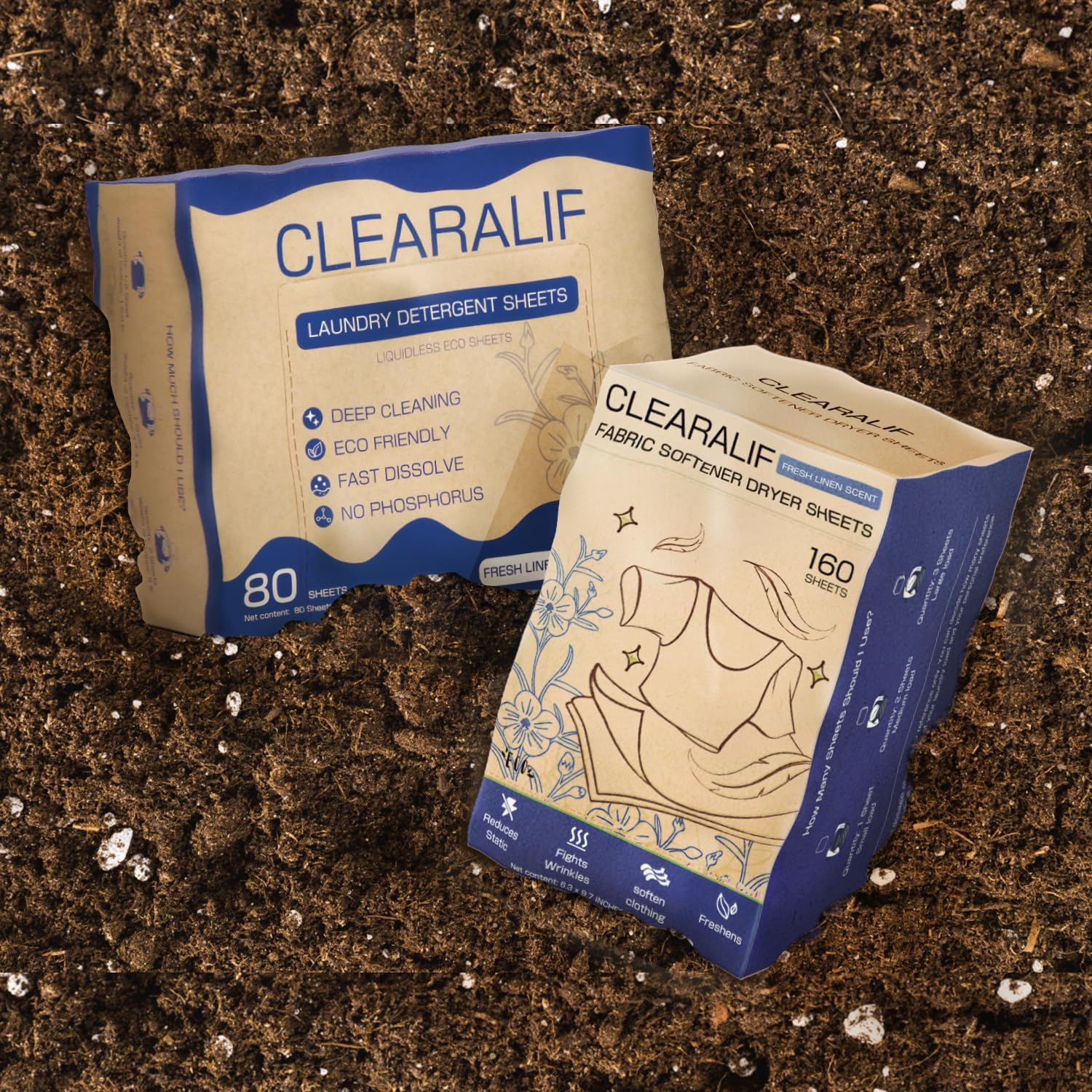 Clearalif All in One Laundry Detergent Sheets Kit, Fresh Linen Scent, 160 Loads Laundry Sheets + 160 Drying Sheets, Laundry Set Great for Travel, Softener Sheets Eco Package Friendly & Hypoallergenic
