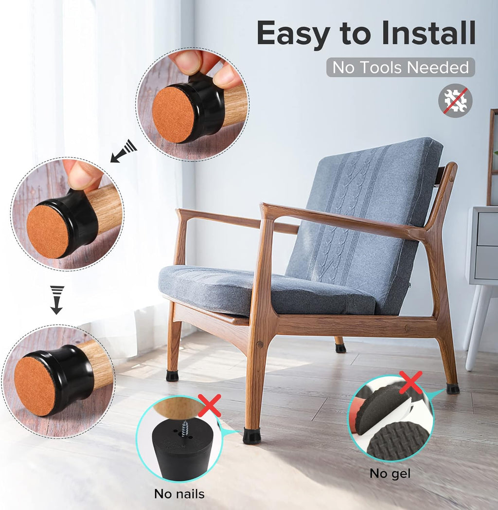 24PCS Upgraded Silicone Chair Leg Floor Protectors for Hardwood Floors, Furniture Sliders for Chair Legs, Felt Bottom Furniture Pads, Anti-Slip Round&Square Cap Covers to Scratch and Reduce Noise