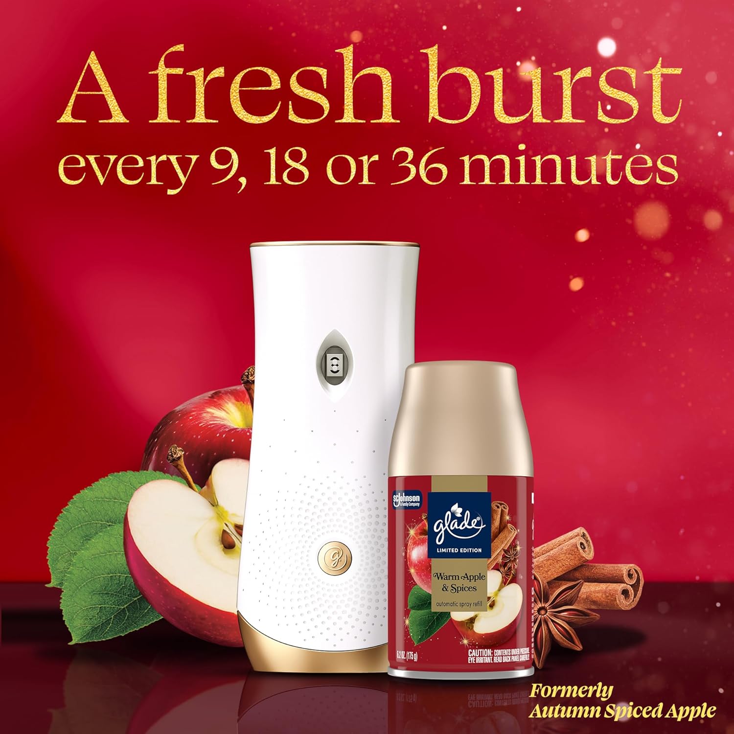 Glade Automatic Spray Refill, Warm Apple & Spices, Scented Air Freshener for Home and Bathroom, 6.2 Oz, 2 Count