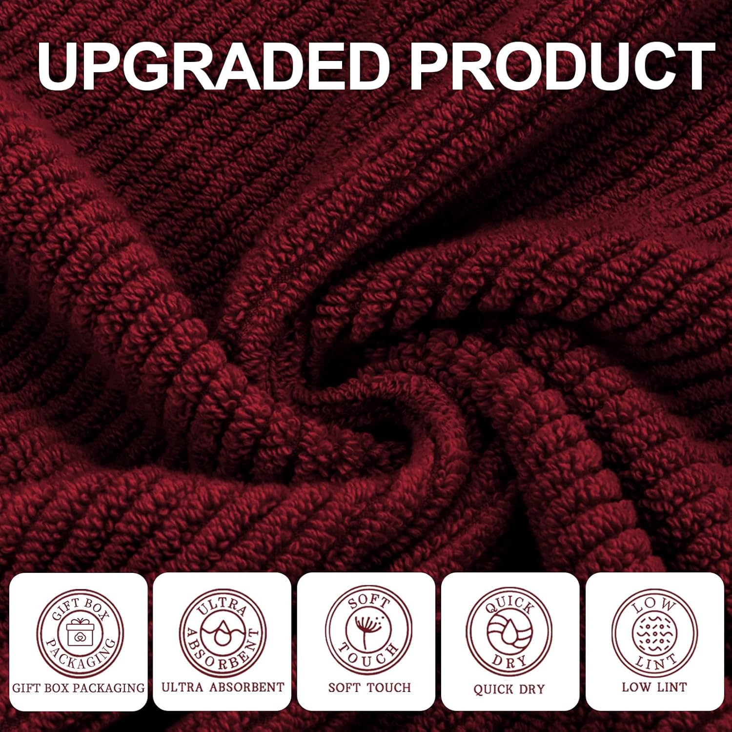 VOOVA & MOVAS 3 Piece Towel Set - 100% Cotton | Quick Dry | Soft | Thick,1 Large Bath 30" x 56", 1 Hand 18" x 28", 1 Wash Cloth 13" x 13", Towels for Bathroom, Bathroom Towels Gift, Burgundy