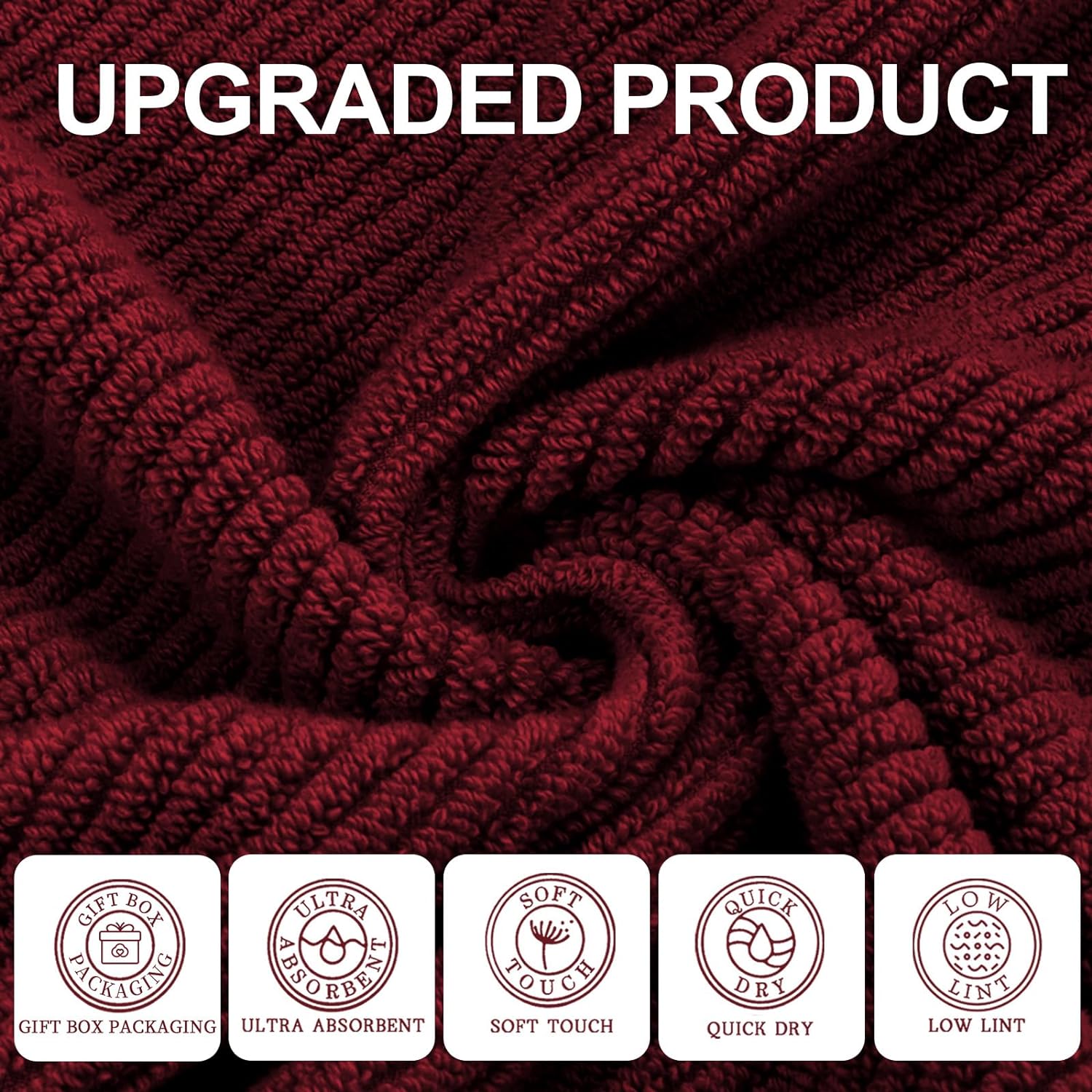 VOOVA & MOVAS Burgundy Towel Set - 100% Cotton | Lightweight | Soft | Quick Dry, 6 Piece Towel Set,2 Large Bath 30"x56", 2 Hand 18"x28", 2 Washcloths 13"x13", Towels Gift Set, Red Towels