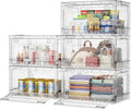 BROVIEW Clear Stackable Storage Bins Drawers, Open Front Large Plastic Storage Bins with Lids, Foldable Closet Organizers and Storage for Wardrobe Cabinets, Pantry, Makeup,5 Pack