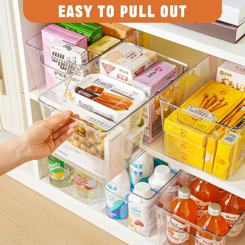 12 Pack Large Clear Plastic Storage Bins,Plastic Containers with Handle for Pantry Organizer and Storage,Perfect for Kitchen,Fridge,Cabinet, Closet,Bathroom Under Sink Storage