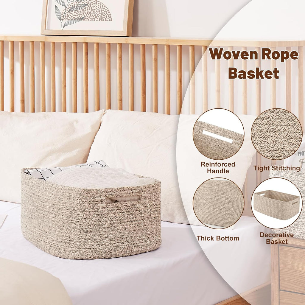 OIAHOMY Storage Basket for Shelves, Closet Cube Storage Bins Baskets for Clothes Blanket Towels, Baby Nursery, Toy Baskets Box, Woven Rope Basket, 17.72*12.99*7.87 IN, 2 Packs Brown