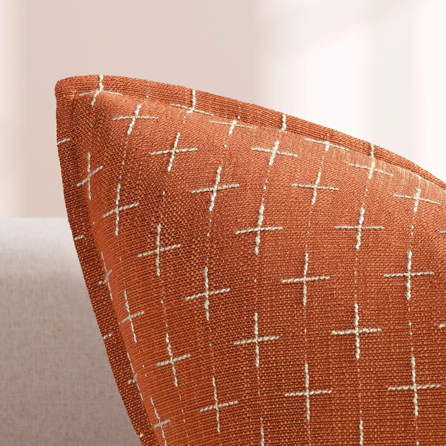 ZWJD Pillow Covers 24x24 Set of 2 Soft Fall Decor Polyester Textured Pillow Covers with Stylish Flange Edge Cozy Farmhouse Throw Pillows for Couch Bed Sofa Living Room