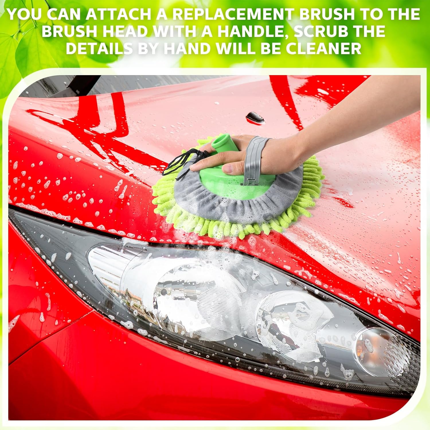 Layhit 5 Pcs Car Wash Mitt Set, Brush Not Included, Microfiber Mitt Cleaning Car Truck Washing Tools Kit RV Pickup Chenille Scratch Replacement (Royal Blue and Green)