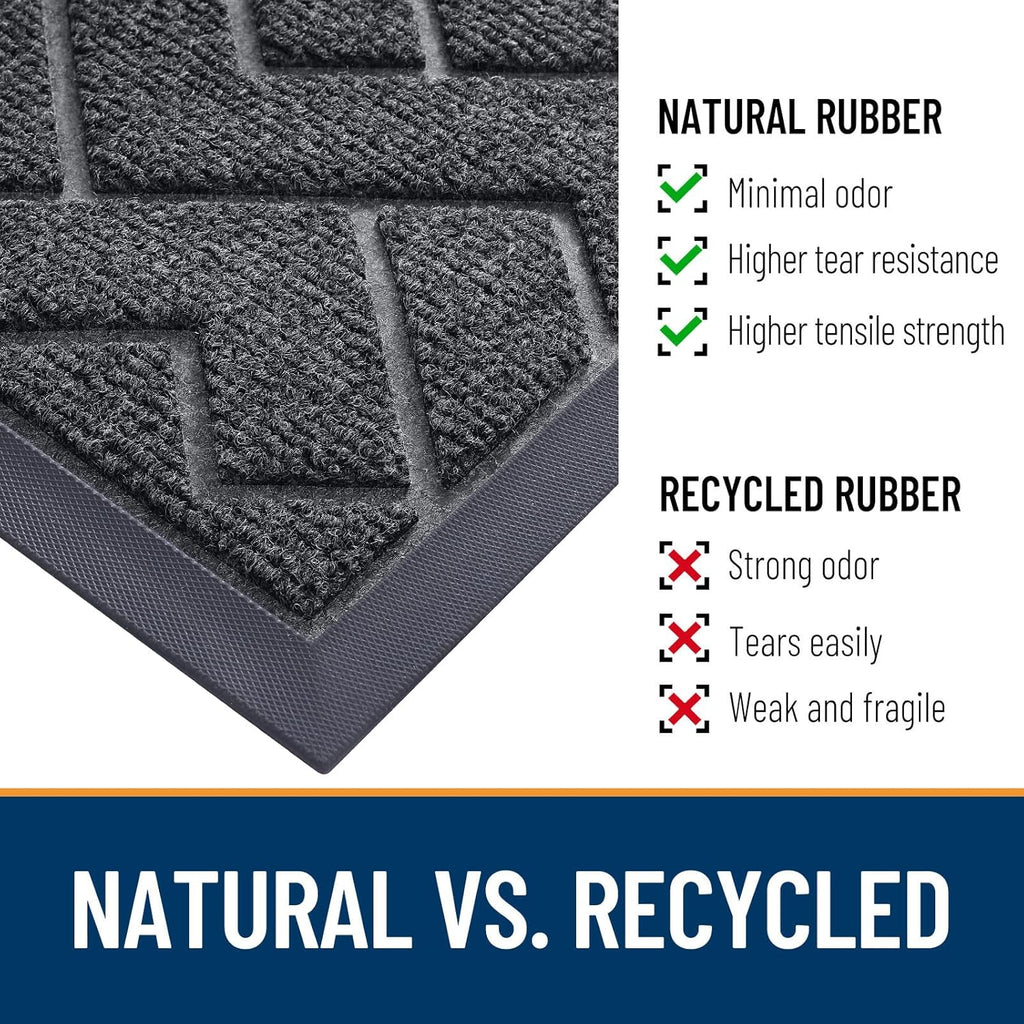OLANLY Front Door Mat Indoor Outdoor Entrance, Waterproof All-Season, All-Weather Doormat, Sturdy Natural Rubber, Low Profile, Easy Clean Patio Porch Entryway Mat, Herringbone Brick (Grey, 71x47)