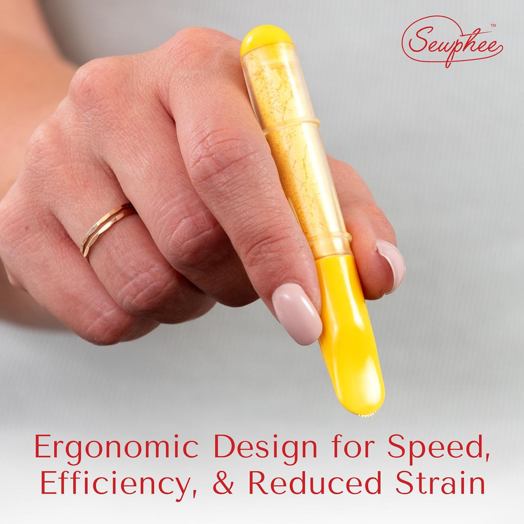 Fabric Markers for Sewing – Ergonomic Tailors Chalk Pen with Improved Dosing Wheel for Sharp Lines - Washable Sewing Chalk Marking Pens that are Compatible with Most Fabrics - Yellow 1 Pack