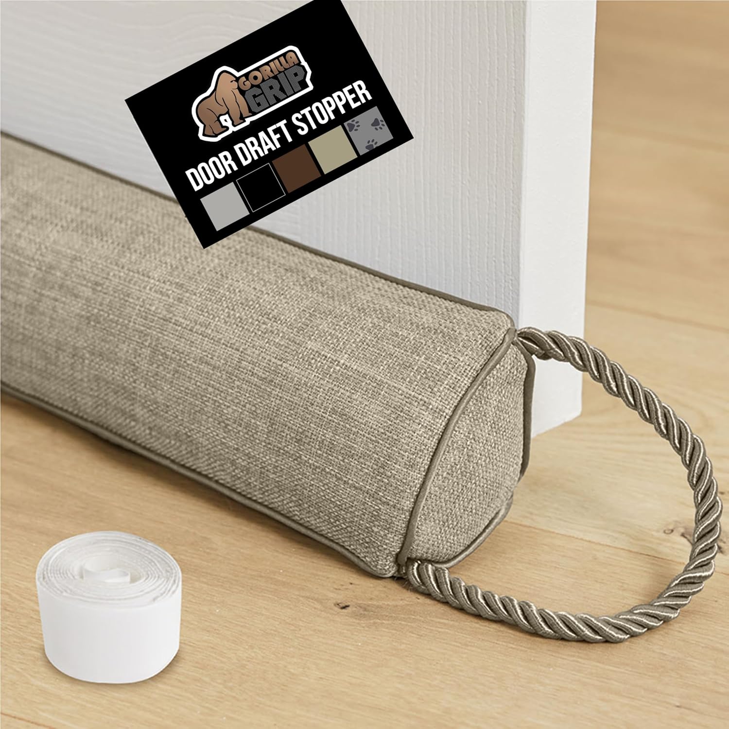 GORILLA GRIP Door Draft Stopper for Bottom of Doors, Weather Stripping Seal Blocks Hot Air, Noise, Bugs, Keeps Cold AC in, Sound Proofing Easy Install Gap Filler, Home Essentials, 34 Inch, Beige