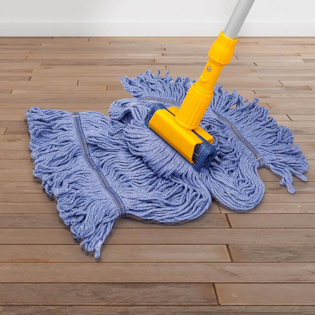 Pack of 6 Heavy Duty Commercial Looped End Cotton Mop,String Cotton Mop Refill Heads for Industrial,Residential and Most Floor Cleaning-Wet Industrial Blue String Mop Replacements Head