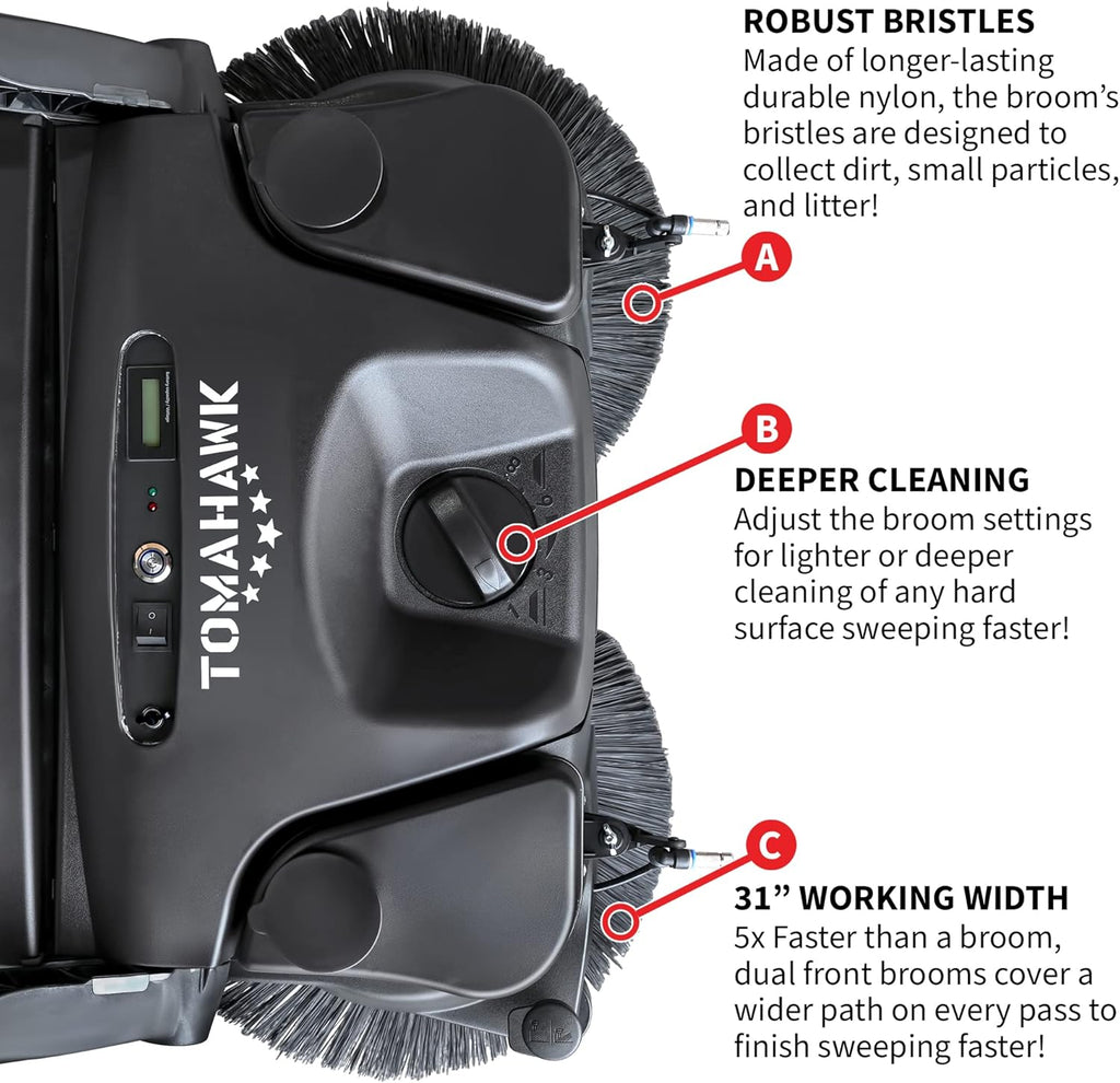 30" Battery Powered Push Sweeper with Triple Power Brooms Electric Drive and Dust Suppression (30" Sweeper)