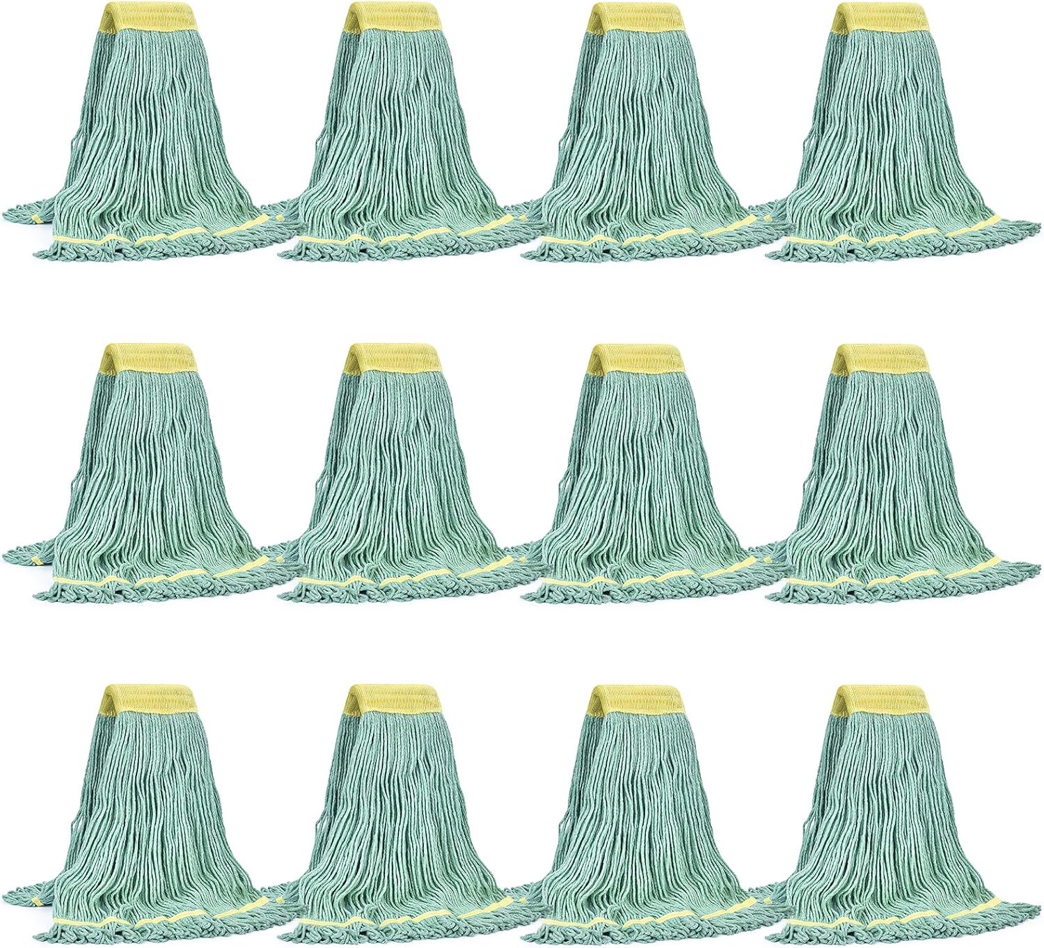 Matthew Cleaning Commercial Mop Head Replacement, 5 Inch Wide Headband, Looped End Cotton Blend String Wet Mops for Floor Cleaning, 18 oz Medium, Case Pack 12 Pcs Green