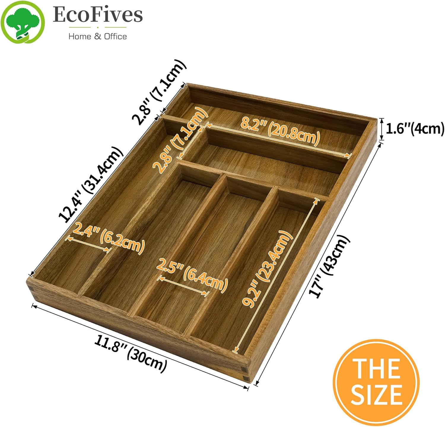Luxury Acacia Kitchen Drawer Organizer - Silverware Organizer - Utensil Holder and Cutlery Tray with Grooved Drawer Dividers for Flatware and Kitchen Utensils (6 Slot)