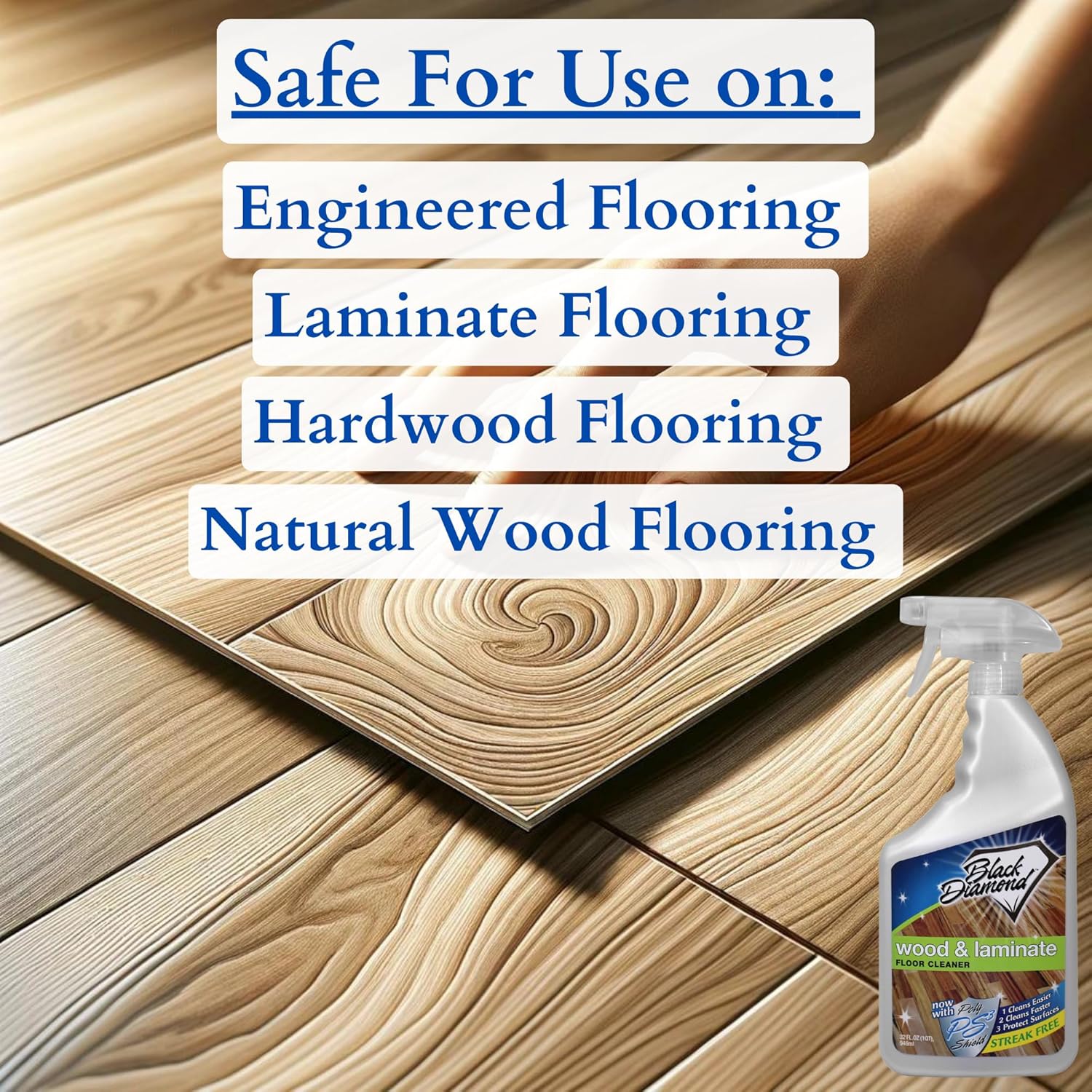 Black Diamond Stoneworks Wood & Laminate Floor Cleaner- Ready to Use Non-Toxic No-Rinse Formula - Safe for Vinyl, Wood, and Engineered Floors (512 Fl Oz)