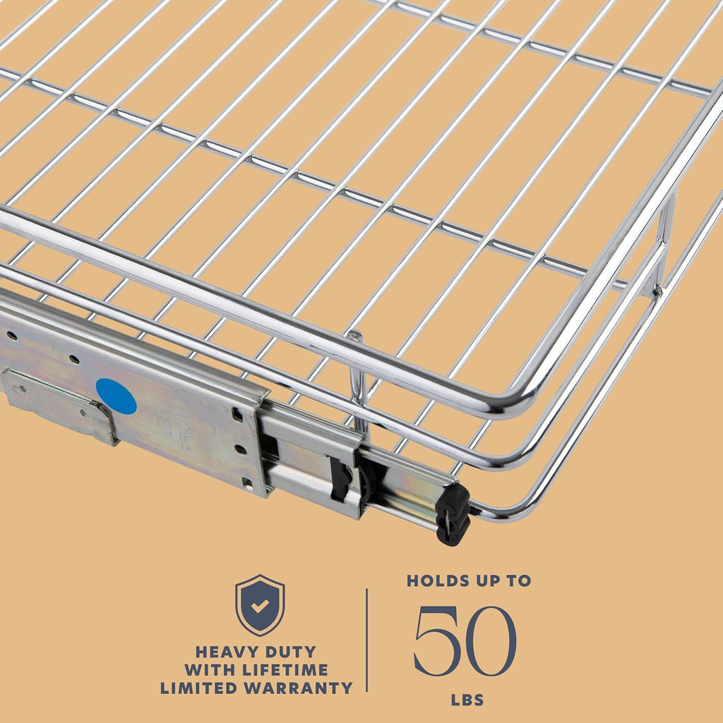 HOLDN’ STORAGE Pull Out Cabinet Organizer, Heavy Duty Caddy w/Lifetime Limited Warranty -17”W x 21”D - Requires At Least 18-1/4” Cabinet Opening, Steel Metal Cabinet Drawers Slide Out, Chrome