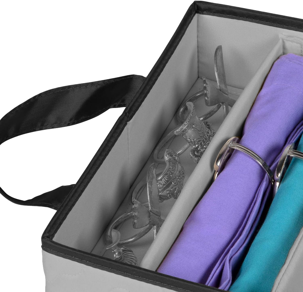 Flatware Storage Case - Durable 5 Compartment Silverware Storage Container Box with Removable Lid and Easy to Carry Handles - Large Capacity Keeps Your Cutlery Organized & Protected - Gray