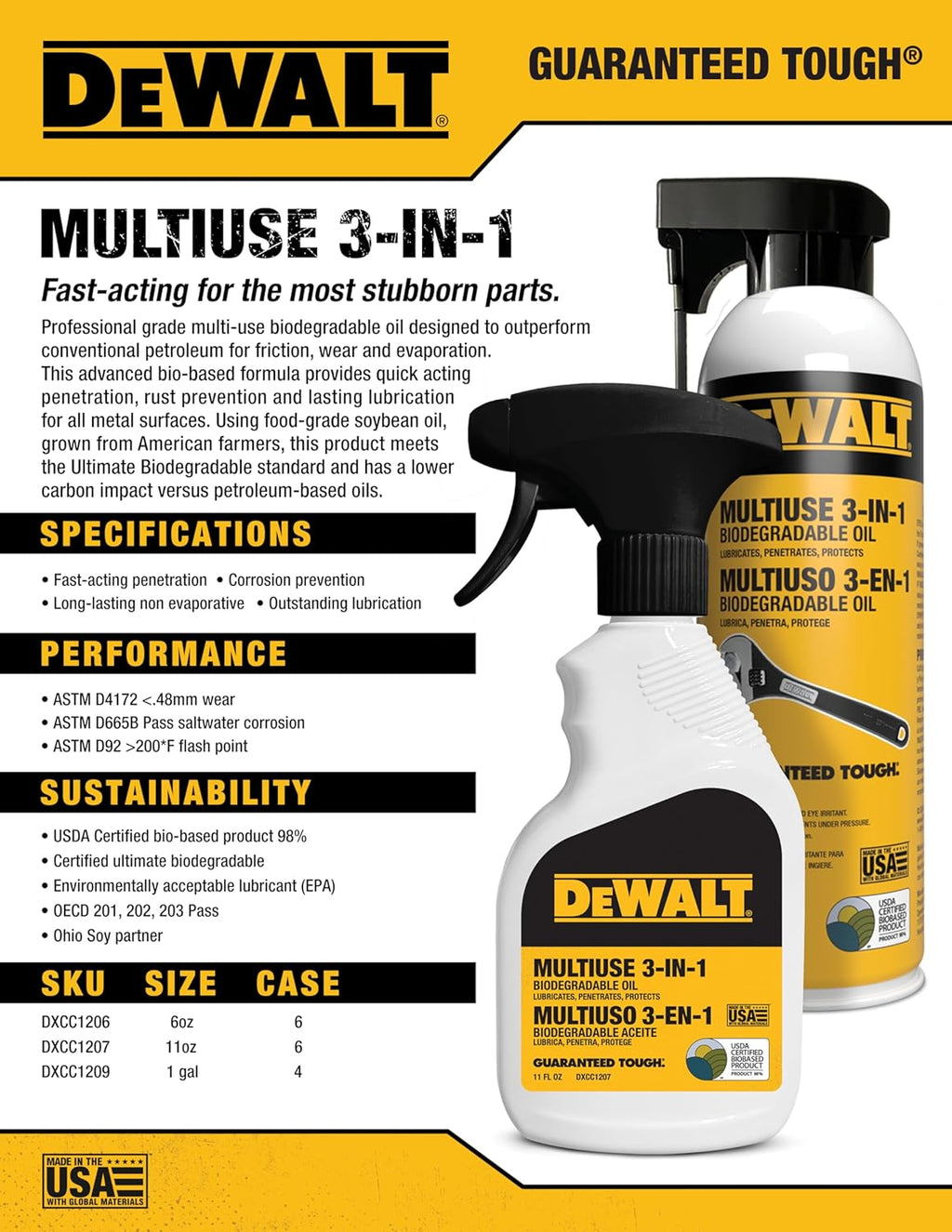 DEWALT 3 in 1 Multi Purpose Biodegradable Penetrating Oil – Professional Grade Lubricant for Machines, Tools, Doors Hinges and Much More, – Fast Acting Lubricating Formula, 11 oz