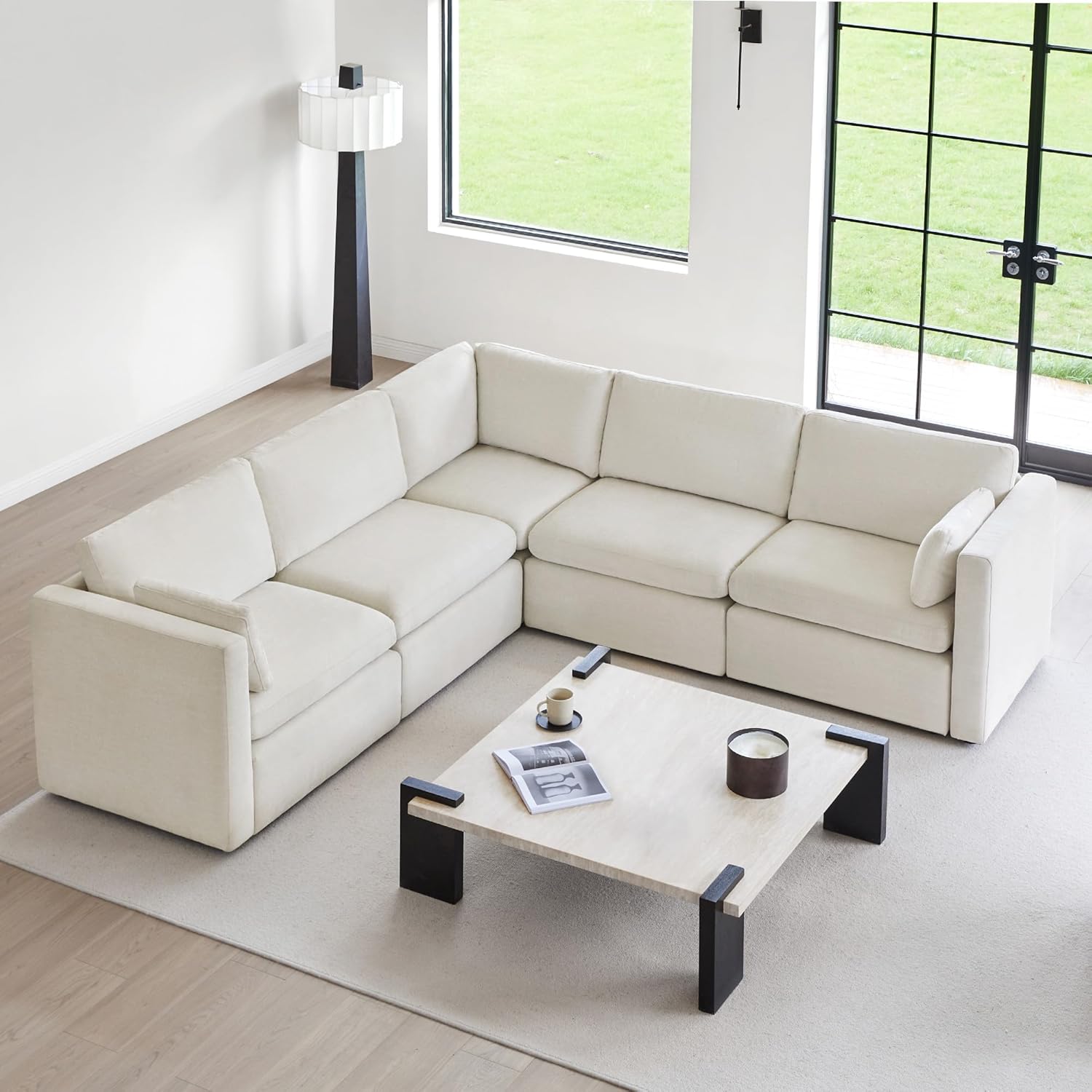 CHITA Oversized Corner Modular Sectional Fabric Sofa Set, FSC Certified Extra Large 5 seat V Shaped Corner Sectional Cloud Couch for Living Room, 106 inch Width,4 Seat and 1 Middle Corner, Linen