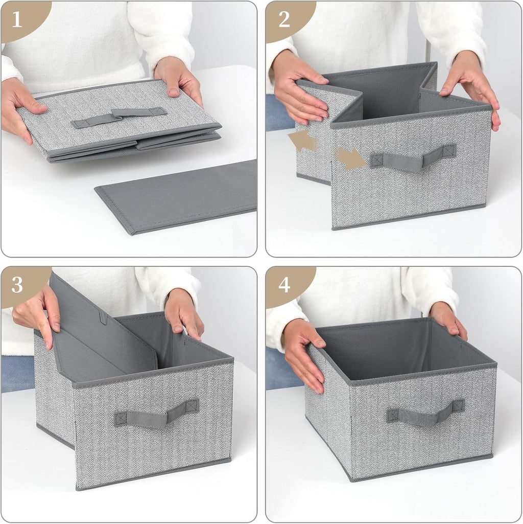 Storage Baskets, 11-Inch Woven Fabric Bins, Storage Cubes with Reinforced Handles, Organizer Bins for Closet Shelves, Foldable, for Toys, Clothes, Natural Beige (3PCS/Grey-11*11*7.8inch)