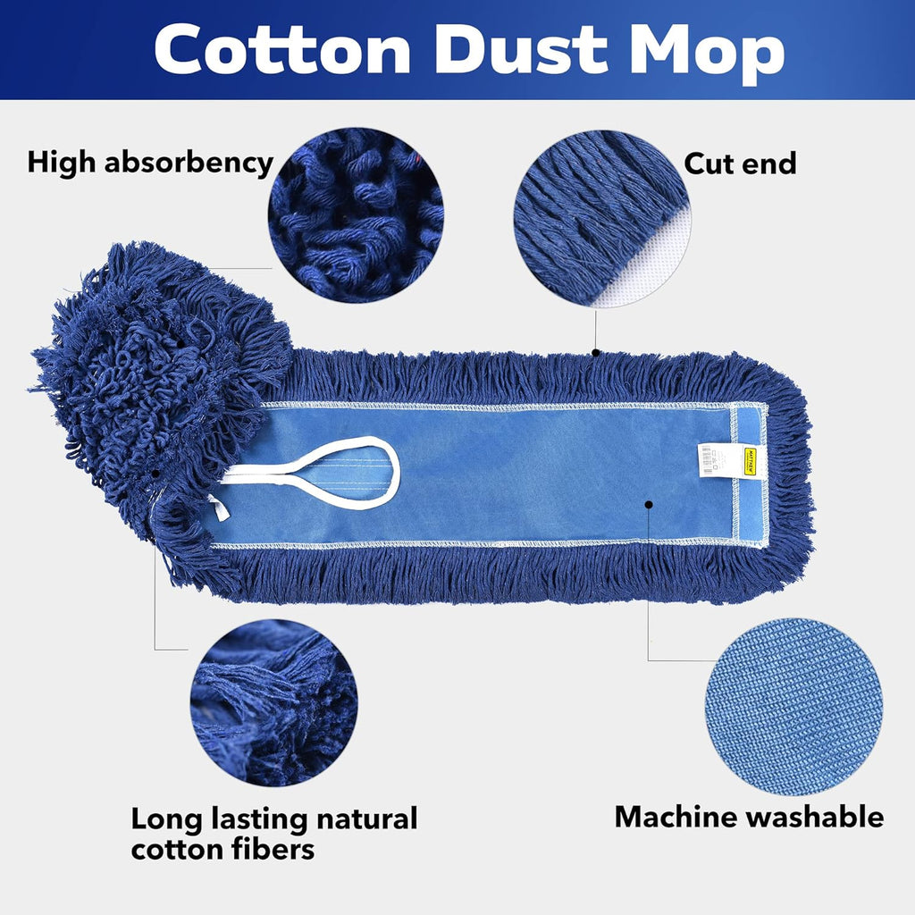 Matthew Cleaning 24'' Industrial Strength Cotton Dust Mop Refill Washable Replacement Heads for Residential & Commercial Use Fit Standard Dust Mop Frames, Hardwood, Laminate, Concrete Floors 6 Pack