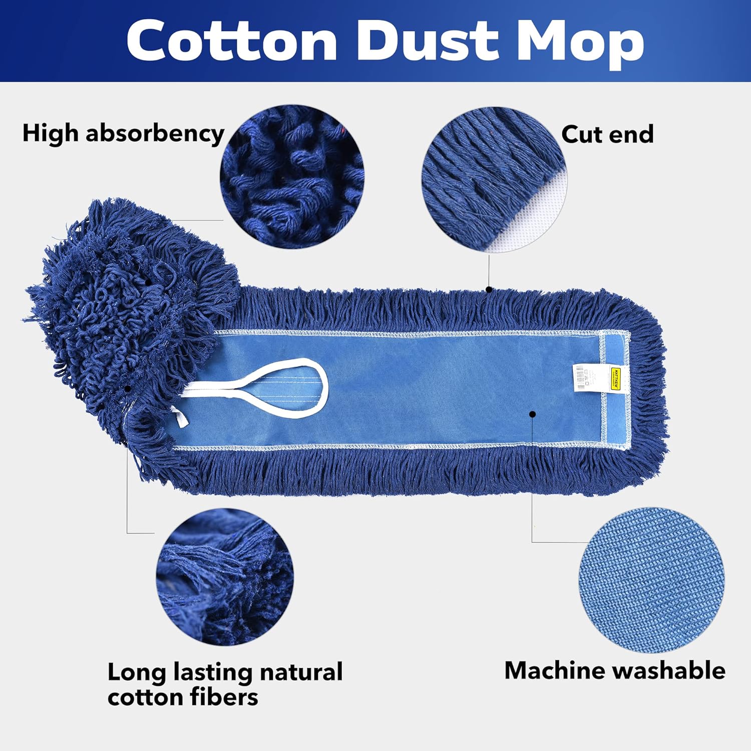 Matthew Cleaning 24'' Industrial Strength Cotton Dust Mop Refill Washable Replacement Heads for Residential & Commercial Use Fit Standard Dust Mop Frames, Hardwood, Laminate, Concrete Floors 6 Pack