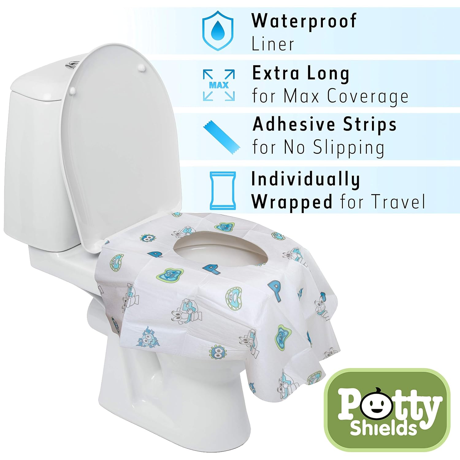 Toilet Seat Covers Disposable (12 Pack) - XL Waterproof Toilet Cover for Toddlers, Kids & Adults - Portable & Individually Wrapped for Travel, Potty Training, Vacations, Public Restrooms