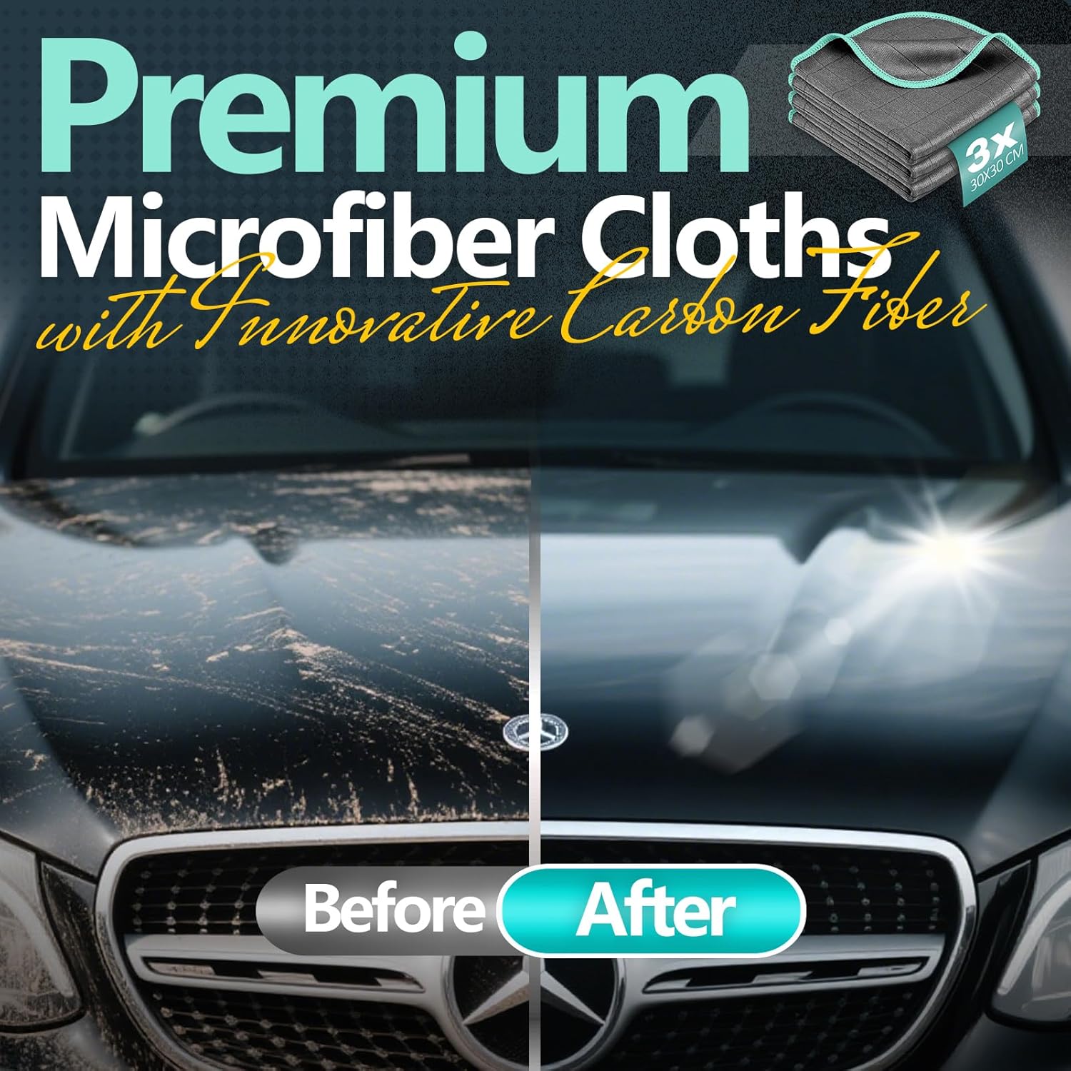 Airlab Microfiber Cleaning Cloth for Glass Cleaner Window Polishing Car Auto Detailing Lint Free Drying Dishes Kitchen Bathroom Magic Cleaning Cloths, Pack of 3, 12" x 12", Grey-Green