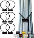 Hion Magnetic Curtain Tiebacks Black 6 Pack, Curtain Tiebacks Buckles Holdbacks Holders Hooks Clip for Home Bedroom Office Decorative Thick or Thin Curtain