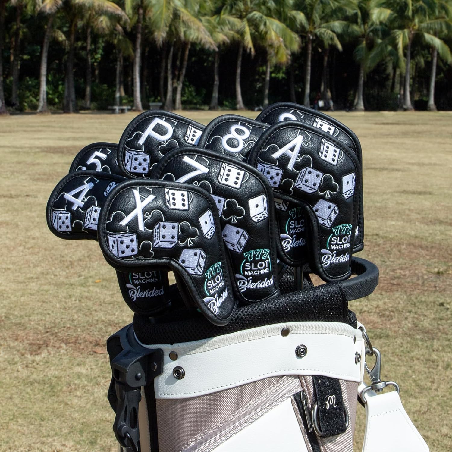 Golf Iron Covers Lucky 777 Golf Iron Headcover 10pcs Synthetic Leather Golf Clubs Iron Covers for Golf Clubs Head Covers for Irons with Magic Tape Fit All Brands