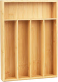 LotFancy Bamboo Kitchen Drawer Organizer, 9.5 Inch Silverware Tray for Small Drawer, Utensil Organizer for Cutlery, Fork, Spoon Storage (5 Slots, Natural)