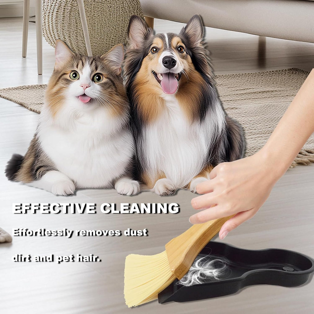 Mini Broom and Dustpan Set Portable Hand Broom with Bamboo Handle Small Crumb Sweeper for Home, Bathroom, Kitchen, Car Interior, Office, Pet Areas (Black)