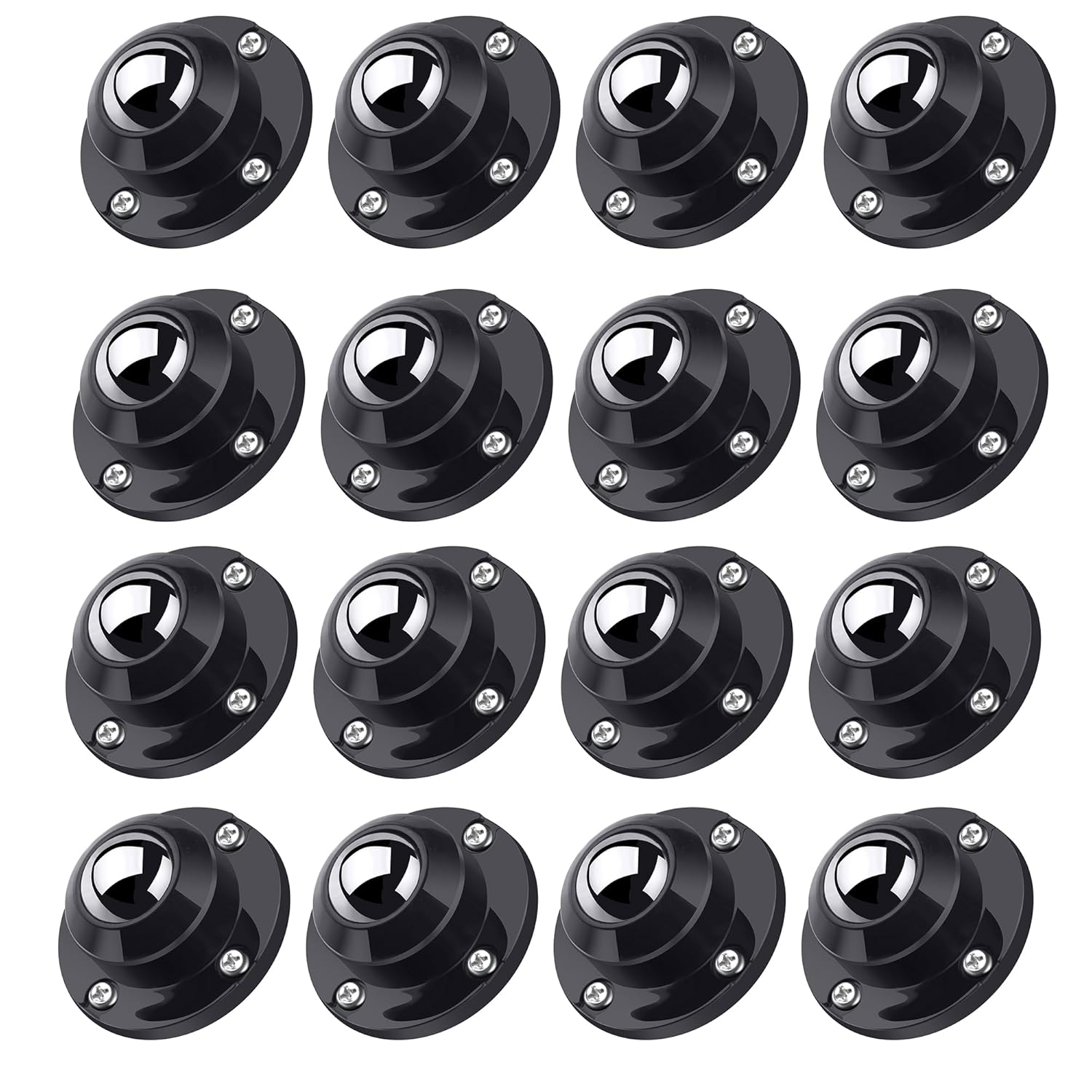 PlusRoc 16 Pack 1 Inch Self Adhesive Caster Wheels for Furniture Mop Bucket, Load Capacity 28 LBS Per Wheel, Low Profile Swivel Wheels for Small Appliance Storage Bins