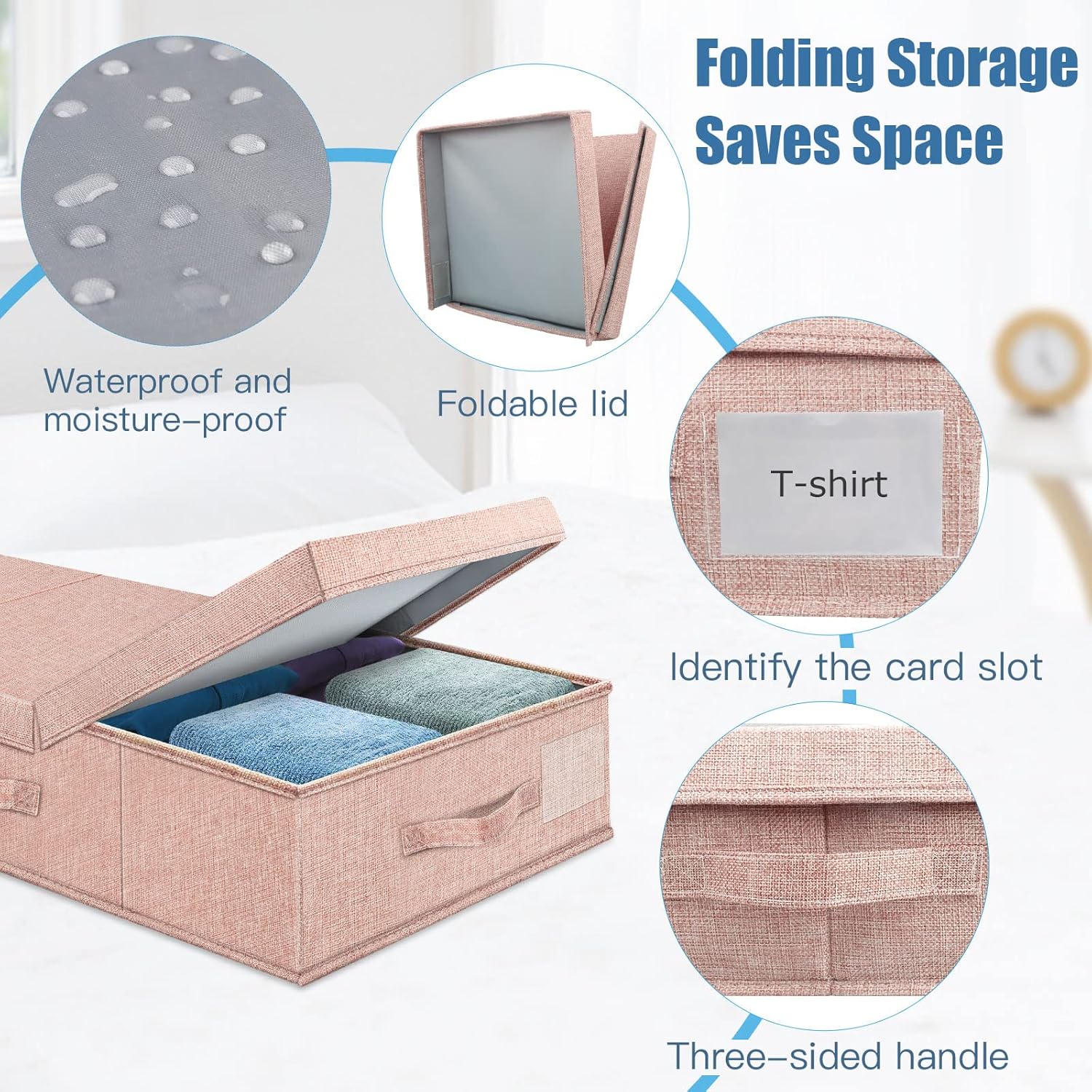 Underbed Storage Containers Bin with Lids, Large Under Bed Storage Organizer Box with Handle, Foldable Under the Storage Bags for Organizing Clothes, Shoes, Blankets, Pillows