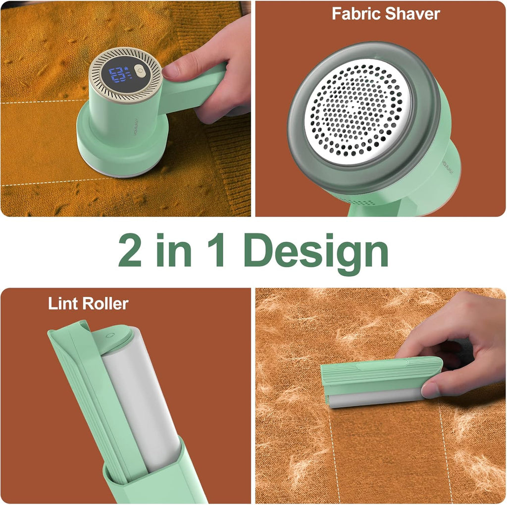 Fabric Shaver Fuzz Remover Rechargeable, HOMEASY Electric Lint Remover Shaver with 3 Blades & LED Digital Display, Sweater Couch Fabric Pill Shaver for Sweater, Couch, Furniture