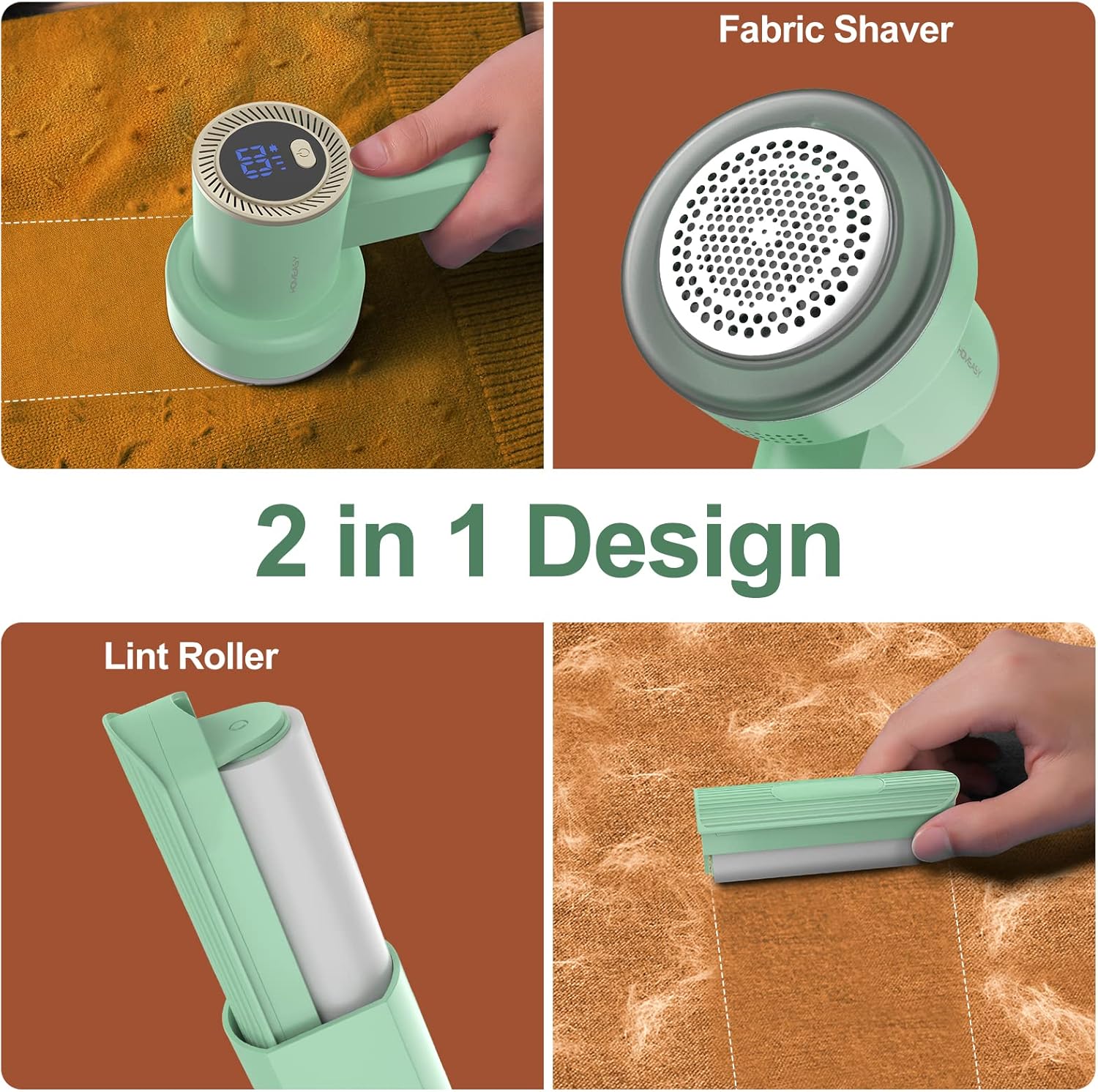 Fabric Shaver Fuzz Remover Rechargeable, HOMEASY Electric Lint Remover Shaver with 3 Blades & LED Digital Display, Sweater Couch Fabric Pill Shaver for Sweater, Couch, Furniture
