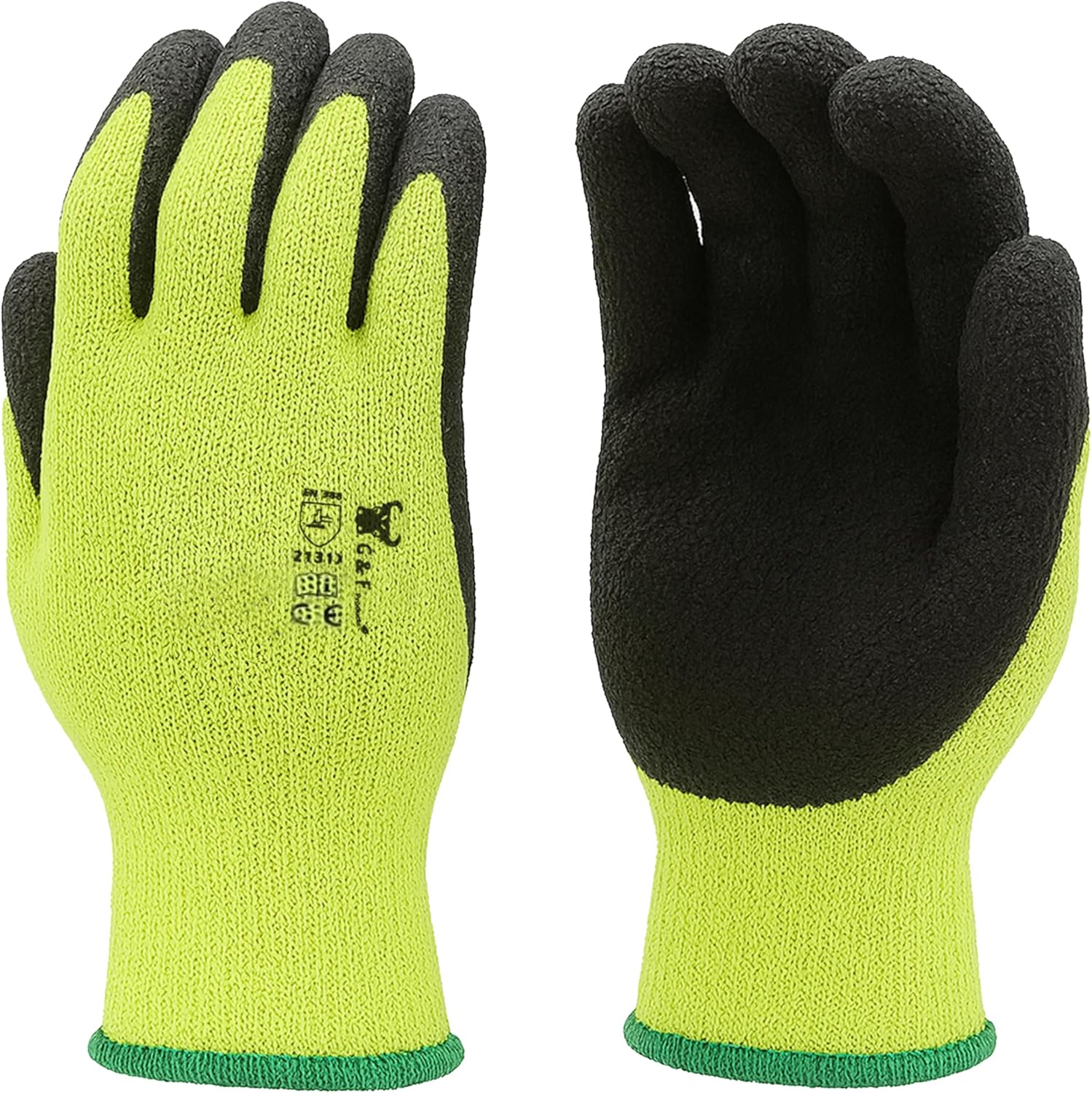 G & F 1516 12 Pairs Pack Premium High Visibility Low emissions Green Work and gardening Gloves for Men and Women.MicroFoam Textured Coated Palm and Fingers Gloves for Gardening Work,Size Medium,Green