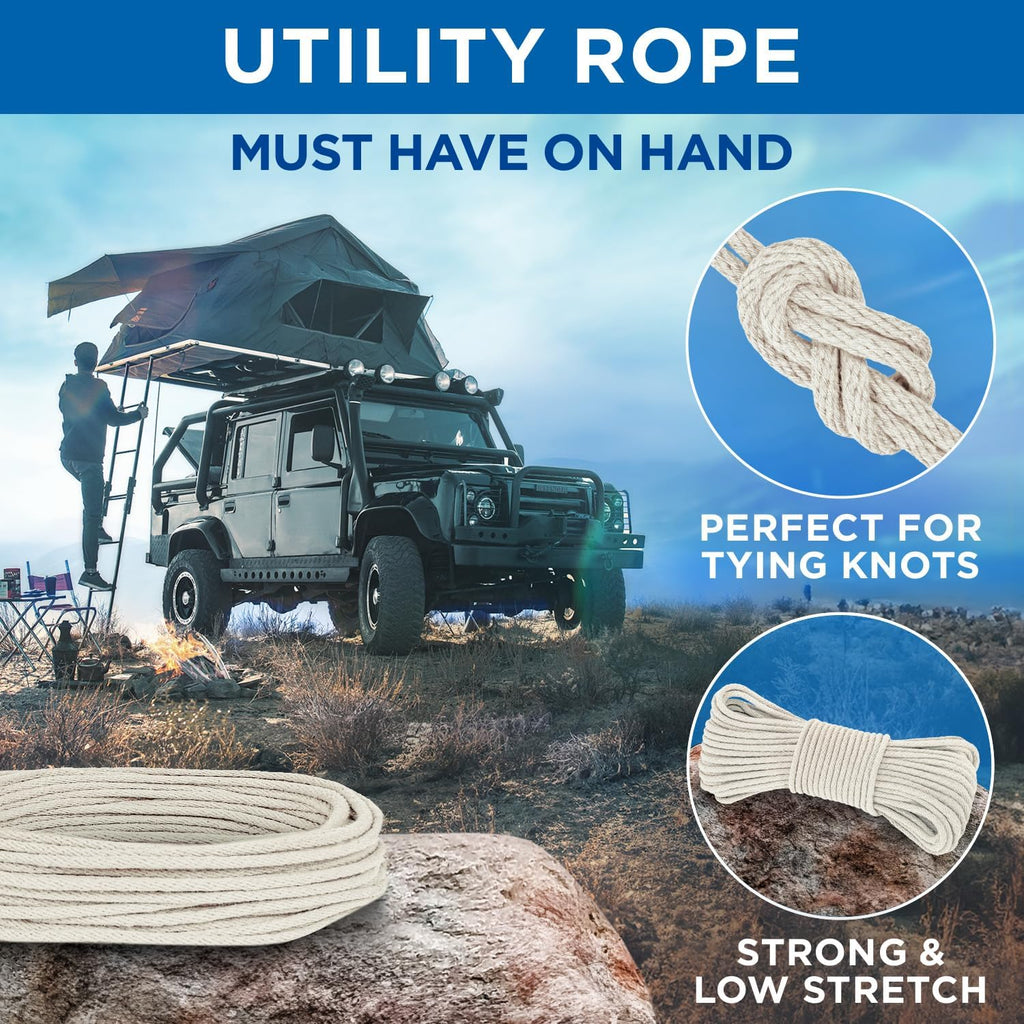 TECEUM Cotton Rope 3/16” (5 mm) – 200 FT – Strong All-Purpose Braided Rope – Natural Cotton – for Crafting, Сamping, Clothes Line, DIY, Indoor & Outdoor Use – Natural