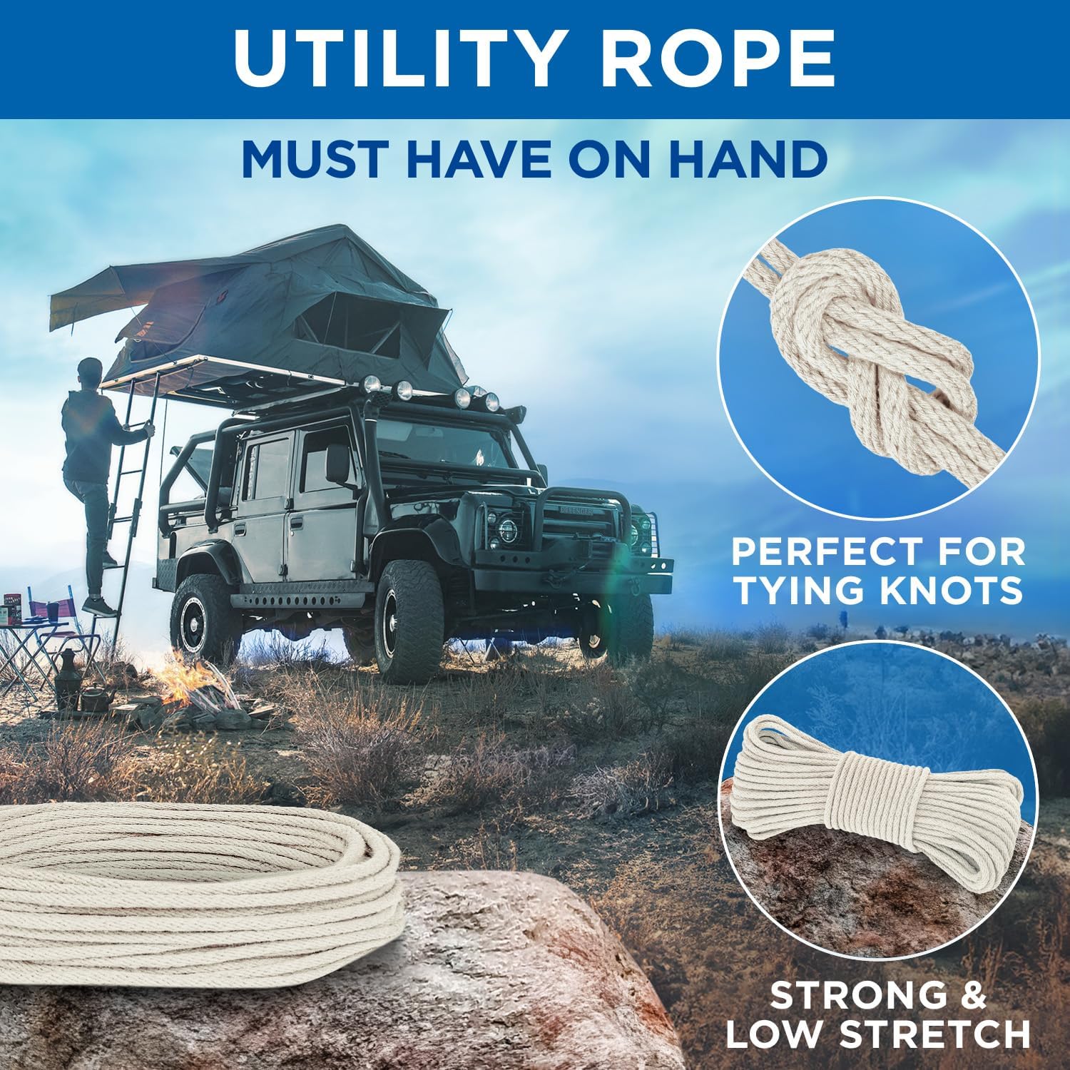 TECEUM Cotton Rope 3/16” (5 mm) – 200 FT – Strong All-Purpose Braided Rope – Natural Cotton – for Crafting, Сamping, Clothes Line, DIY, Indoor & Outdoor Use – Natural