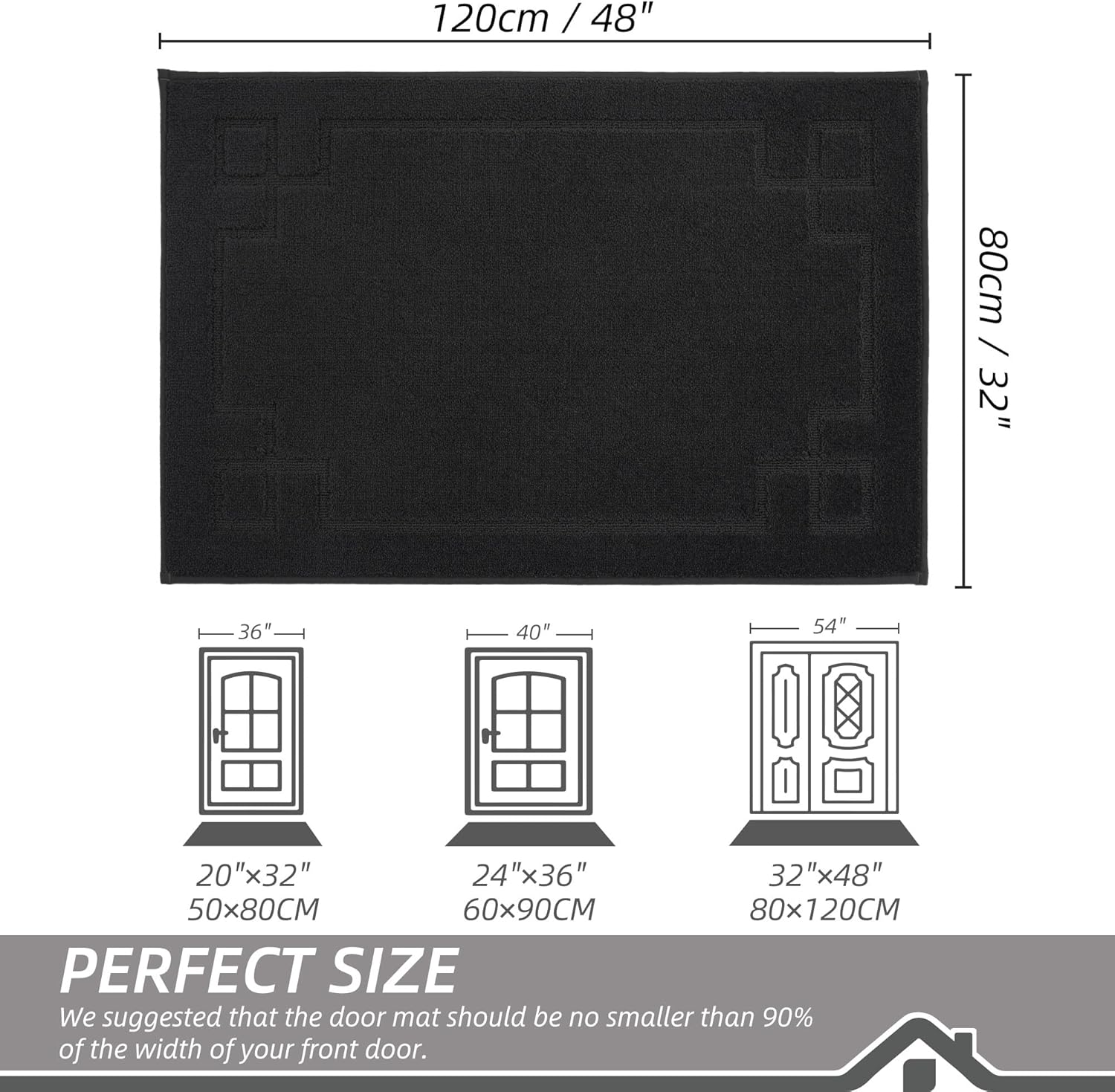 BEQHAUSE Door Mat 32" x 48", Non-Slip Door Mats Indoor Entryway Rugs Washable Low-Profile Absorbent and Stain Resist Floor Mats, Dog Door Mat for Front Back Door, Muddy Wet Shoes & Paws, Black