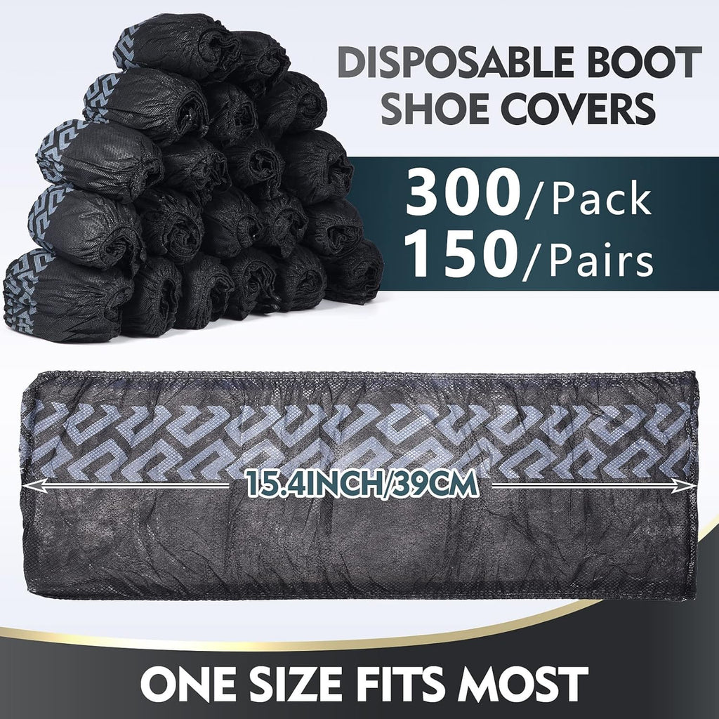 Zhanmai 300 Pack Disposable Shoe Covers Non Slip Disposable Large Foot Booties Shoe Covers for Indoors Contractors Floor and Carpet Protectors, One Size Fits Most(Black)