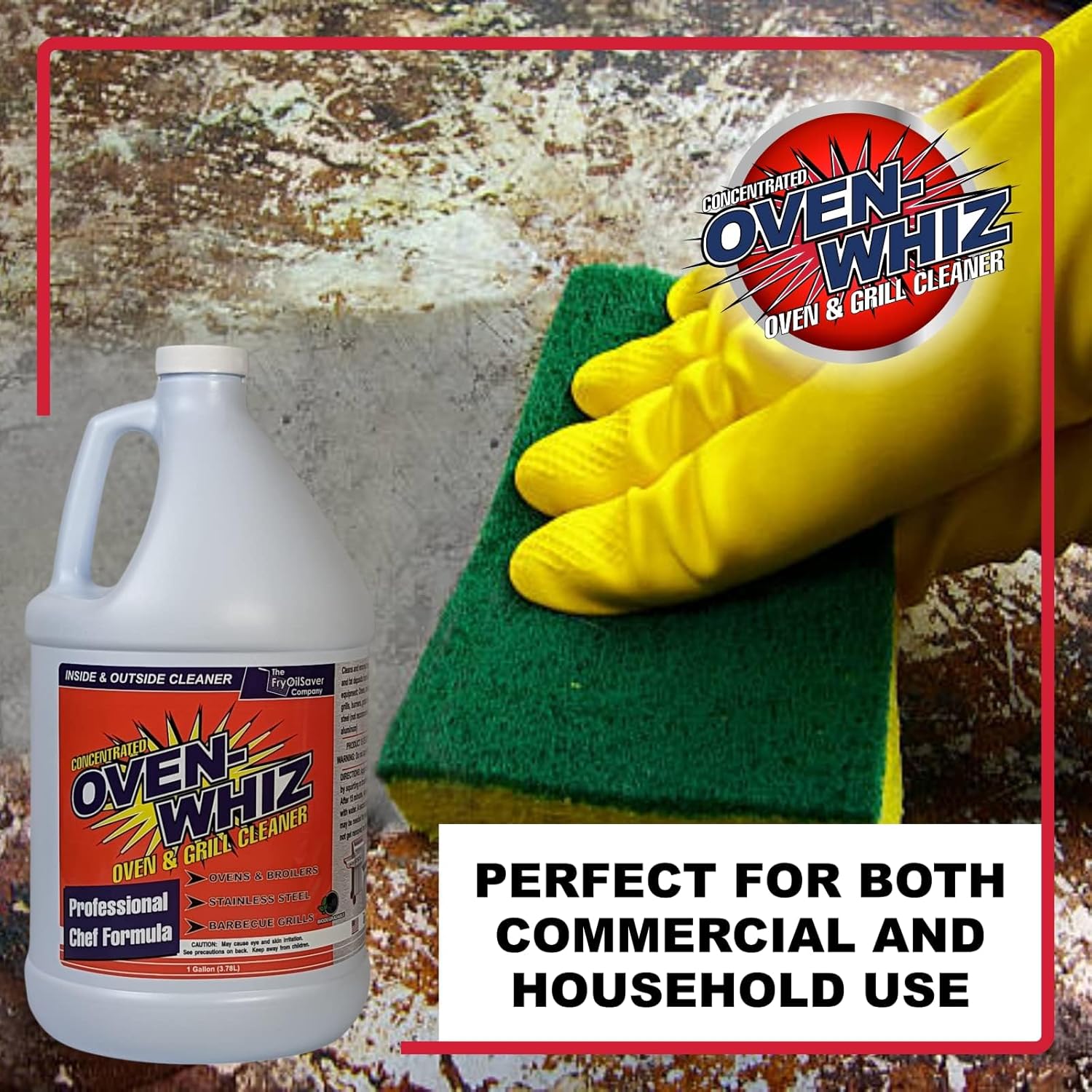 4 x 1 Gallon (512 Oz.) Oven-Whiz Oven & Grill Cleaner by FryOilSaver Co., Tough Stain Buildup, Grease & Food Burnt Eliminator for BBQ Grill, Ovens, Stainless Steel for Home Kitchen, Restaurant & Diner