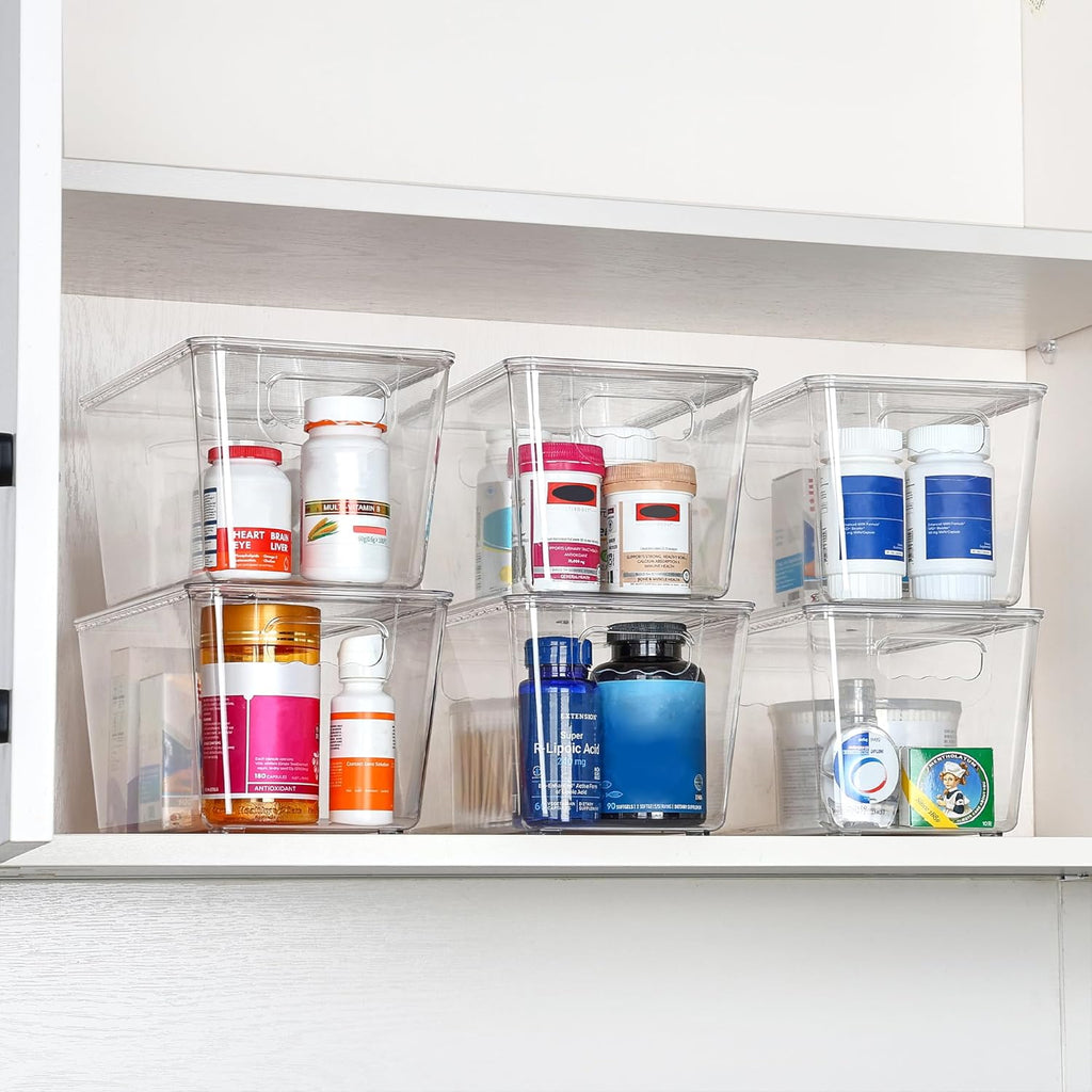 Vtopmart 1 Pack Clear Stackable Storage Bins with Lids, Medium Plastic Containers with Handle for Pantry Organizer and Storage,Perfect for Kitchen,Fridge,Cabinet, Closet,Bathroom Organization