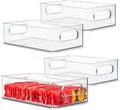 Plastic Food Storage 4 Pack Clear Container Bin with Handles for Organizing Kitchen, Pantry, Refrigerator, Freezer, Pantry, Cabinet, Closet, Bathroom. Stackable 10”x6”x3”