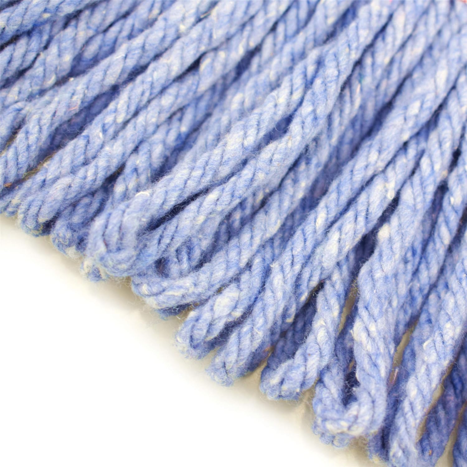 String Mop Heads Replacement Heavy Duty Commercial Grade Blue Cotton Looped End Wet Industrial Cleaning Mop Head Refills (4, Medium)