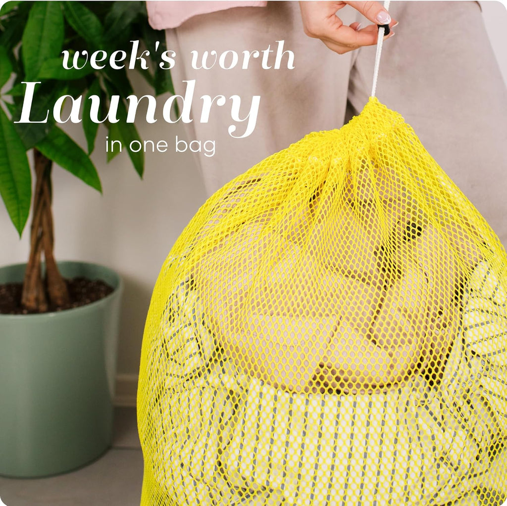 Handy Laundry Mesh XL Laundry Bags - Durable, Machine Washable with Secure Drawstring Closure - Perfect for College Dorms, Laundromats, Apartments (Yellow, Large 24" x 36", 2-Pack)