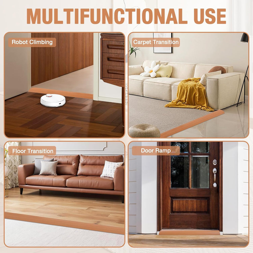 Floor Transition Strip Self Adhesive Vinyl Door Threshold for Doorways Carpet Edging Trim Overlap Edge Reducer for Laminate Floor, Carpet, Tile (Yellow Oak Grain, 2/5" to 3/5", 3.3Ft)