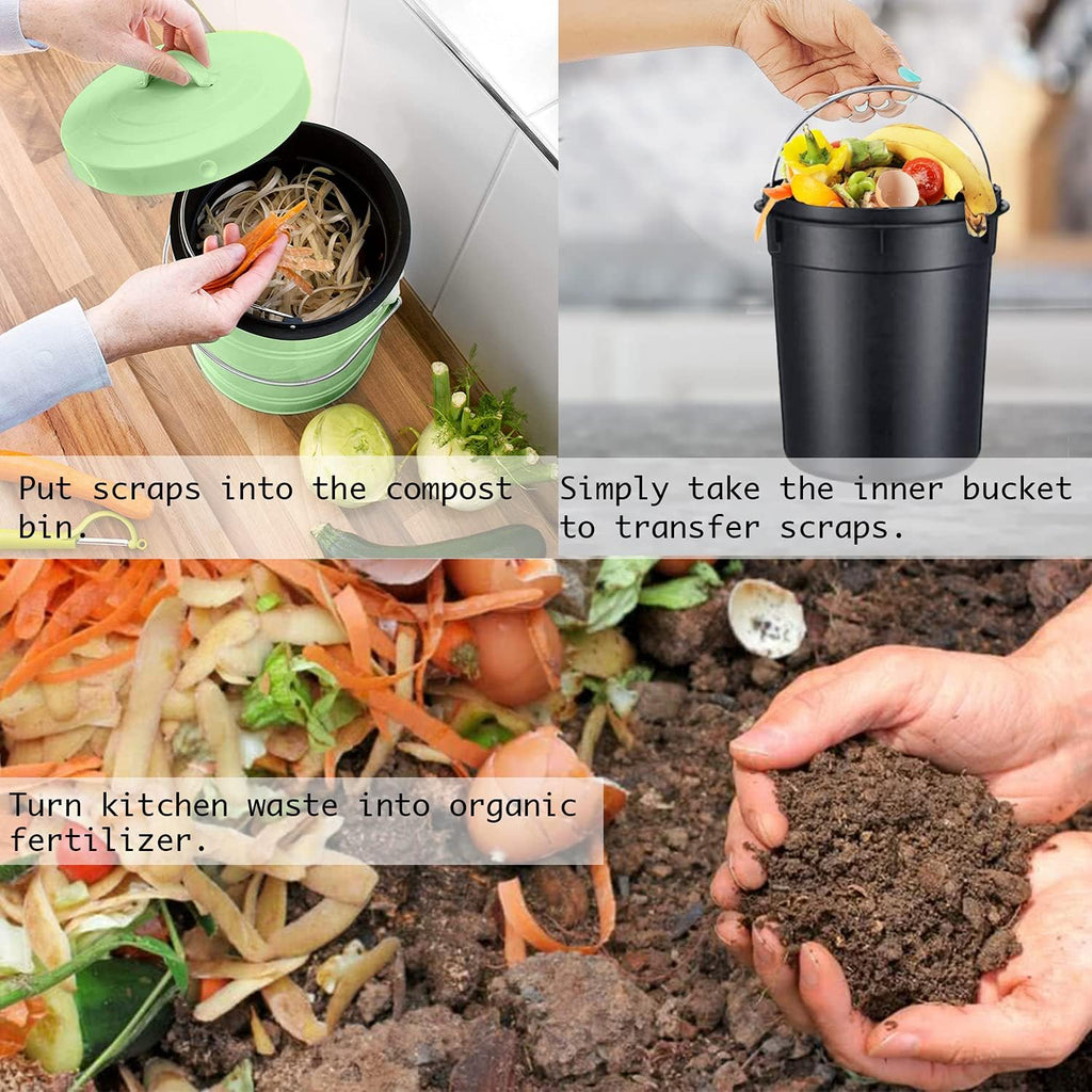 Compost Bin, LALASTAR Countertop Compost Bin with Lid, Kitchen Compost Container, Odorless Compost Bucket for Kitchen Food Waste with Carrying Handle, 1 Gallon, Green