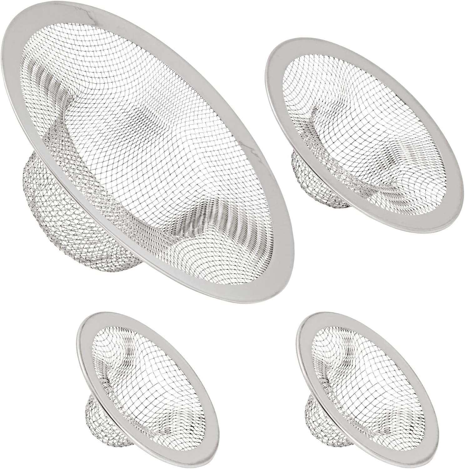 Juvale 4-Pack Stainless Steel Kitchen Sink Drain Strainer - Mesh Screen Sink Strainer and Hair Catcher for Bathroom (4.3", 2.8" and 2.1")